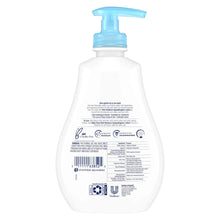 Baby Dove hypoallergenic wash bottle back label with barcode and blue pump
