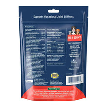 Back label of a hip & joint supplement soft chews pouch with directions and ingredients