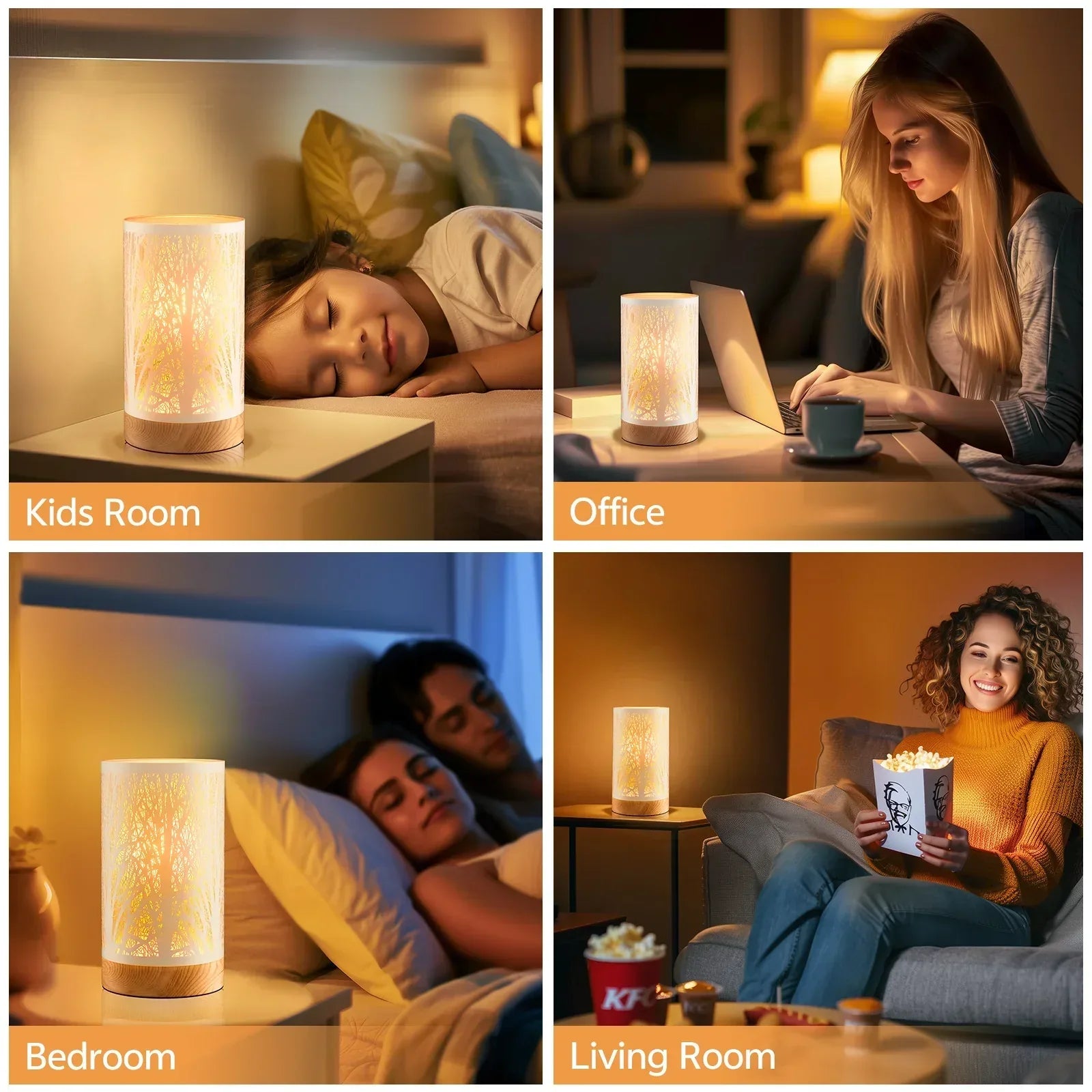 Table Lamps for Bedroom, 3-Way Dimmable Touch Control Bedside Lamp, Nightstand Lamp with Metal Branch Shade for Office, Living Room, Reading(E26 Light Bulb Included) - USA MEGA SHOP