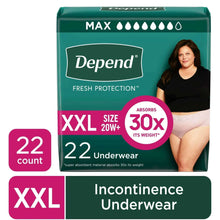 Depend incontinence underwear box, XXL size 20W+, 22 count, max fresh protection