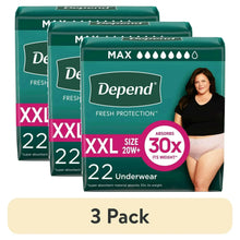 Depend incontinence underwear box, XXL, 22 count, 3 pack, fresh protection