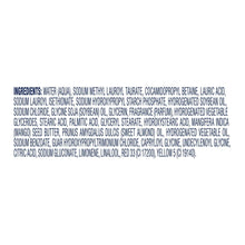 Body wash ingredients panel on white bottle, text and barcode visible