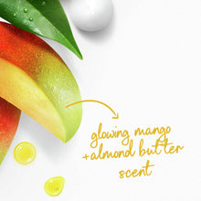 Dove glow body wash scent graphic: glowing mango plus almond butter