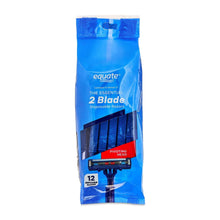 Blue Equate 2-blade disposable razor pack with pivoting head label