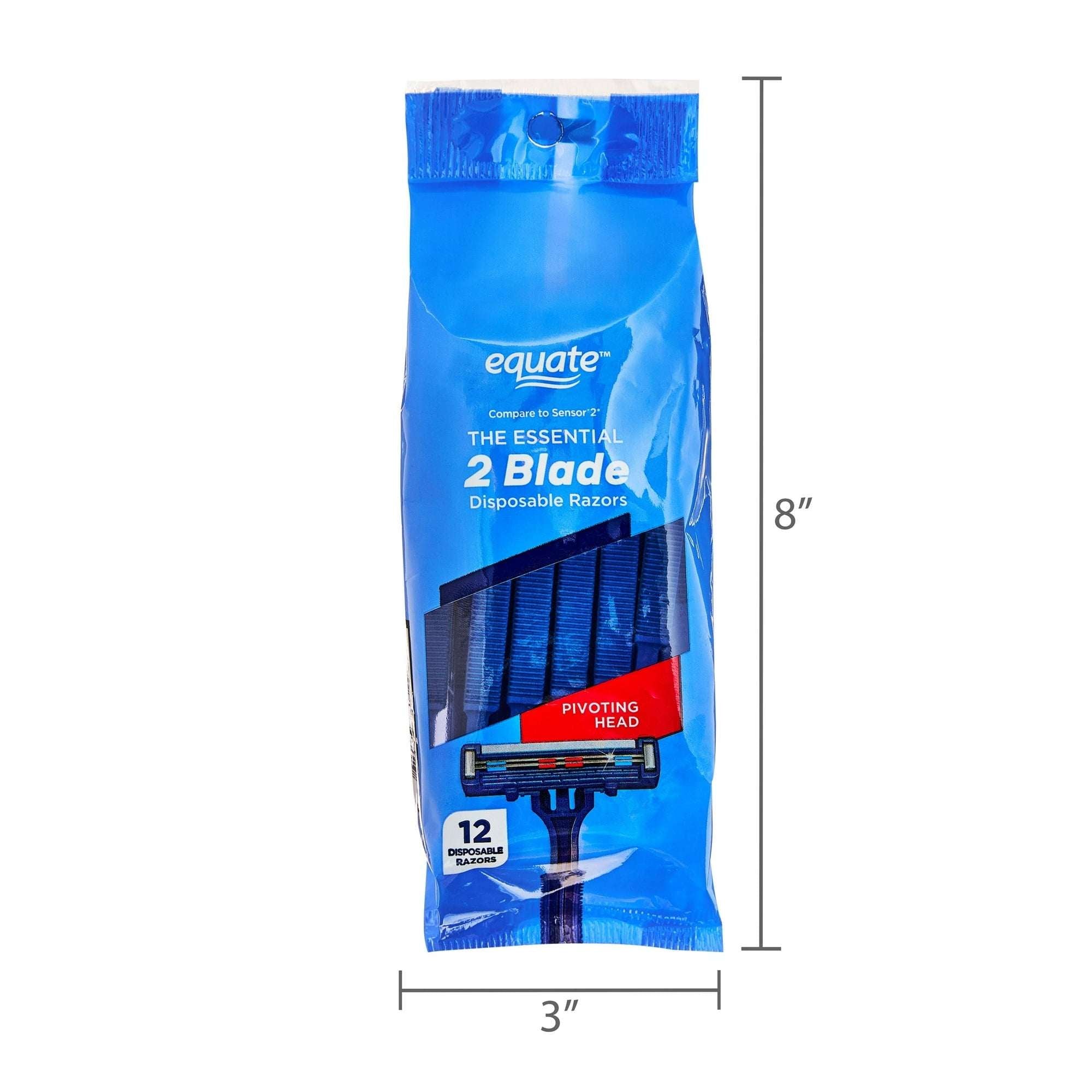 (3 pack) Equate 2-Blade Disposable Razors, Blue, 12 Count
