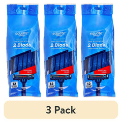 (3 pack) Equate 2-Blade Disposable Razors, Blue, 12 Count