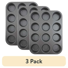 Gray nonstick muffin pan set of three with 12 round cups