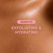 Skin with Tree Hut Raspberry Fizz benefits text: exfoliating & hydrating