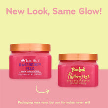 Tree Hut Raspberry Fizz shea sugar scrub jars with orange lids, pink product