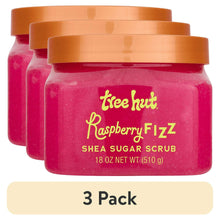 Tree Hut Raspberry Fizz sugar scrub 3-pack, pink jars with orange caps