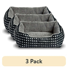 Black and white diamond plush pet bed with gray cushioned sides and interior