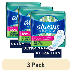 (3 pack) Always Ultra Thin Pads with Wings, Size 2, Long Super Absorbency, 58 Count