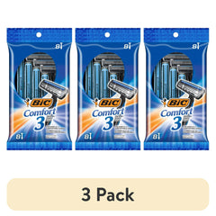 (3 pack) BIC Comfort 3 Disposable Men's Razor, 3 Blade Razor for a Comfortable Shave, 8-Count