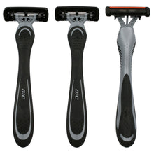 Pack of three disposable 4-blade razors with gray and black handles