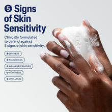 Cetaphil cleansing bar with foamy lather held in hands over skin