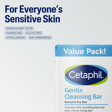 Cetaphil Gentle Cleansing Bar value pack box with sensitive-skin claim text