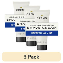 Three-pack shave cream tubes, white with blue refreshing mint cooling label