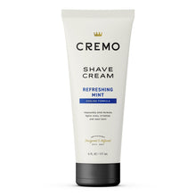 Shave cream tube with Cremo logo and Refreshing Mint blue label