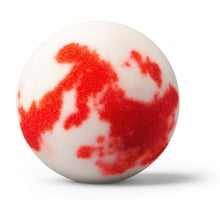 Red-and-white marbled bath bomb sphere