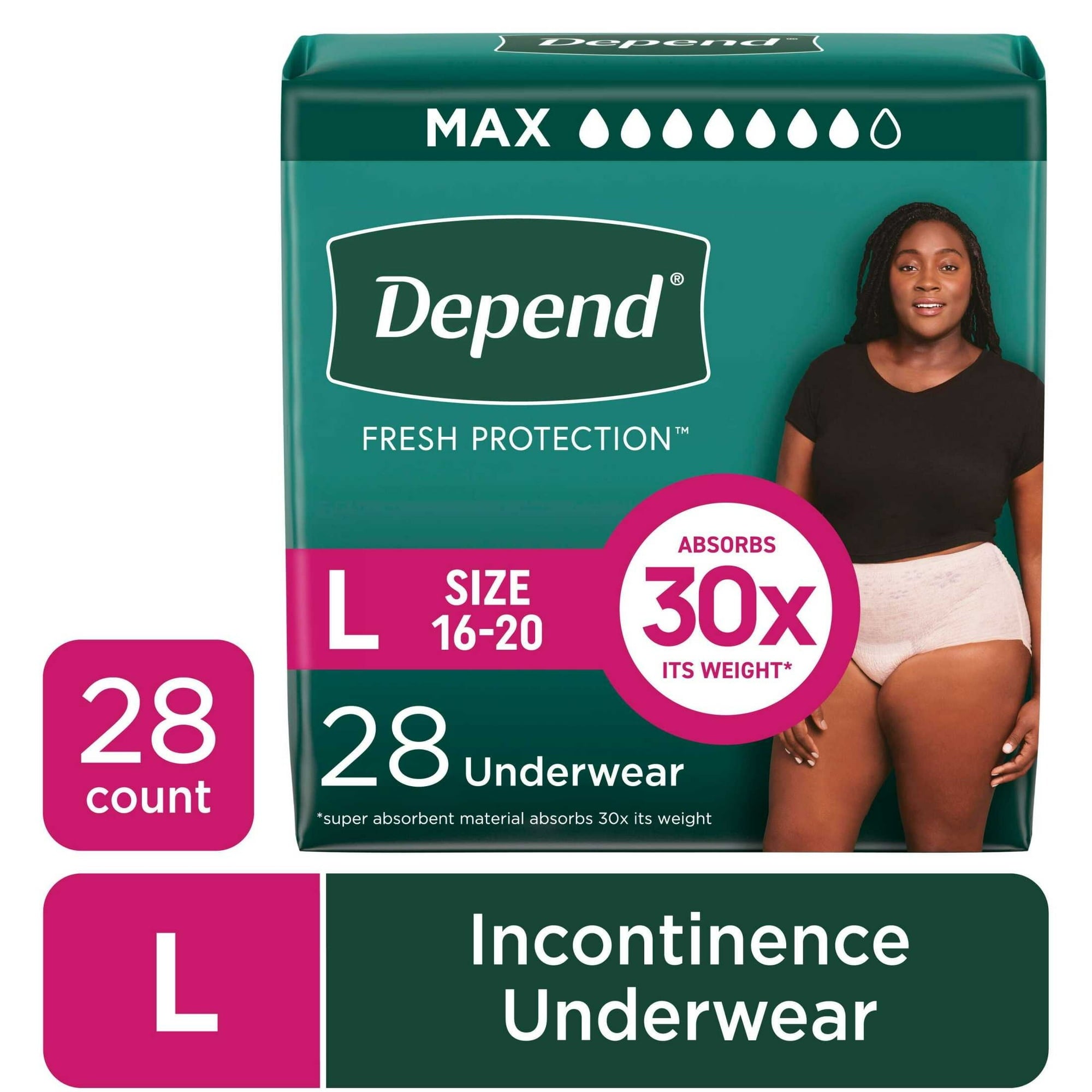 (3 pack) Depend Fresh Protection Incontinence Underwear for Women, Adult Diapers, L, 28 Count
