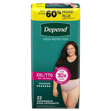 Depend incontinence underwear box, XXL, 22 count, 60% more plus, fresh protection
