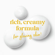 Dove glow body wash graphic: rich, creamy formula with foam drops