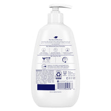 Dove hand wash back label with product information icons