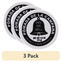 Pomade jar 3-pack with Del Dr. Bell bell logo and 2.6 oz net wt label