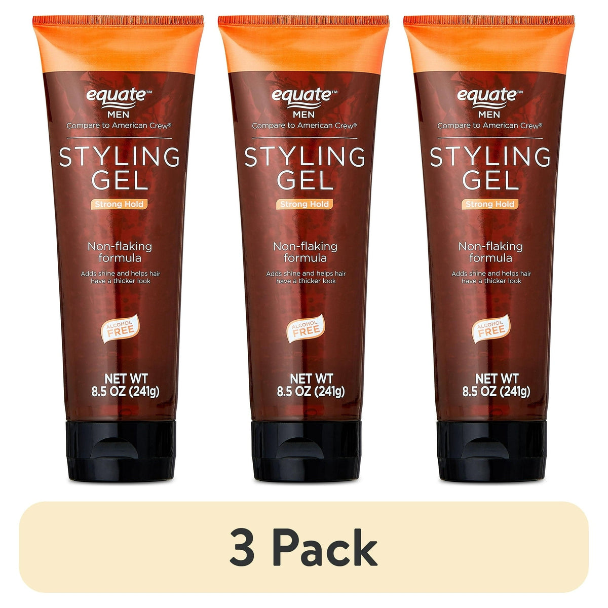 (3 pack) Equate Men Styling Gel for Strong Hold and Shine with Non-flaking Formula, 8.5 oz, Compare to American Crew®