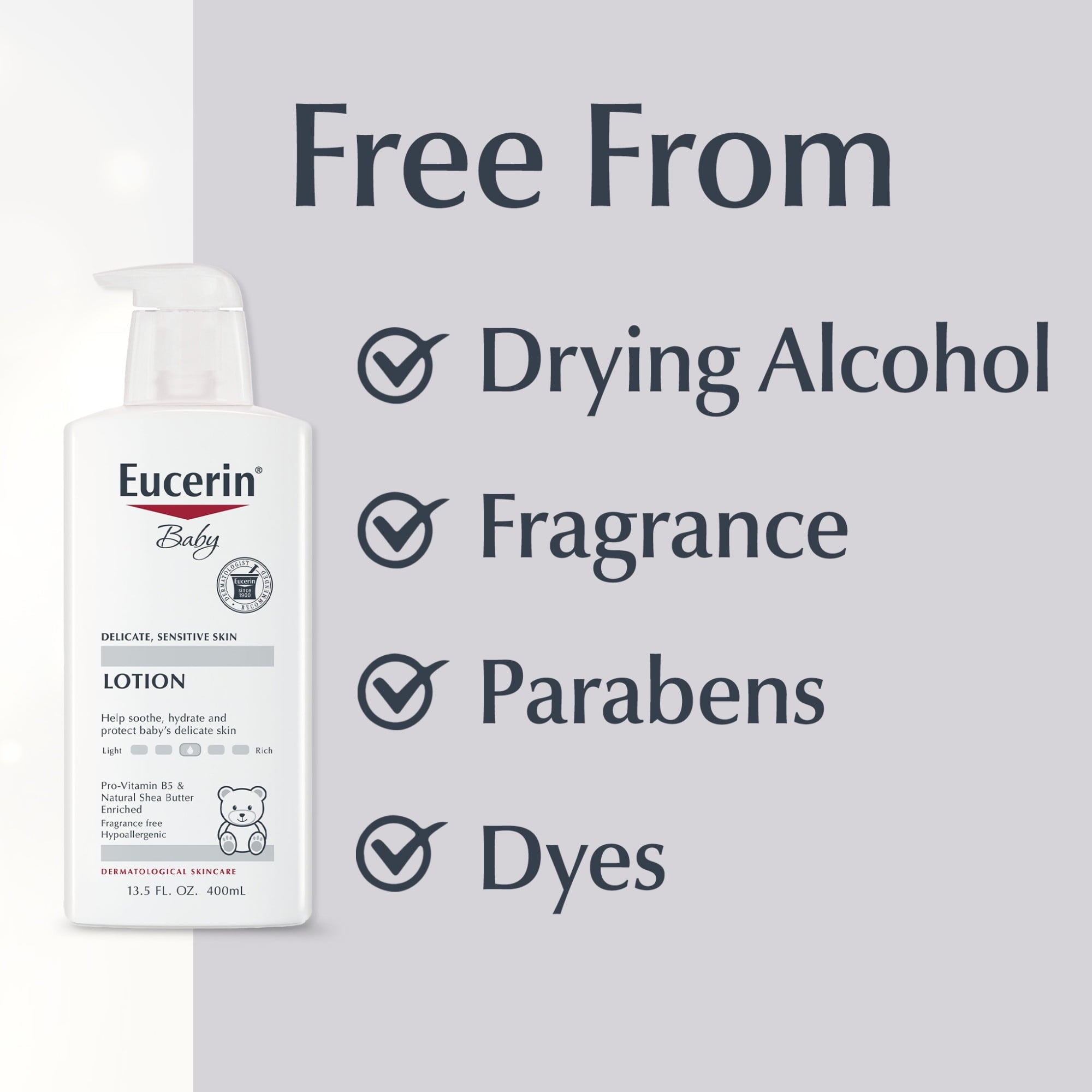 (3 pack) Eucerin Baby Lotion with Provitamin B5 and Shea Butter, Hypoallergenic, Fragrance Free, 13.5 fl oz
