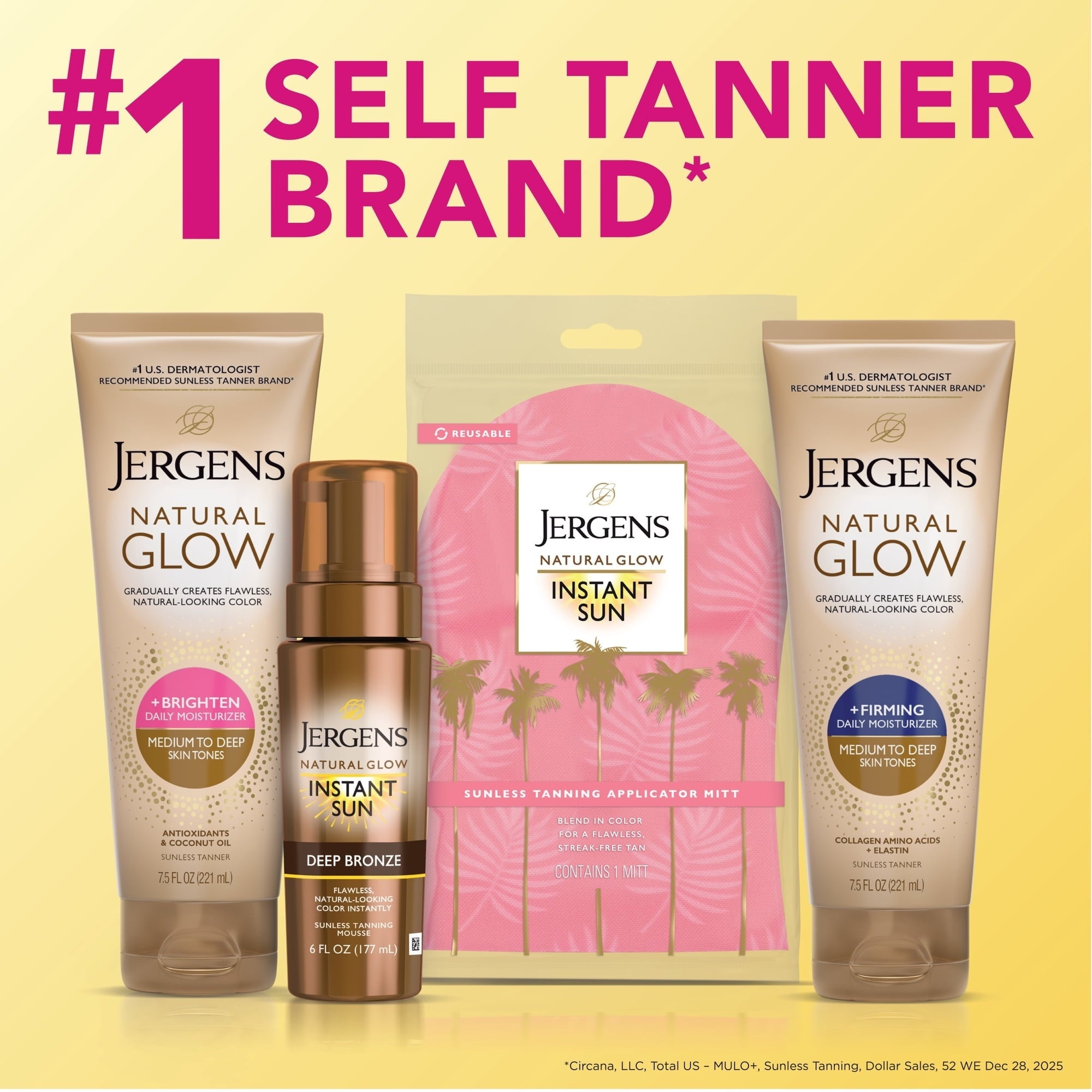 (3 pack) Jergens Natural Glow Firming Daily Moisturizer Medium to Tan Sunless Self Tanner Lotion, 7.5 fl oz
