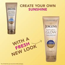 Two Jergens Natural Glow lotion tubes, medium to deep skin tones