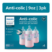 Philips Avent anti-colic baby bottles, 9oz 3-pack, pink bottles in retail pack