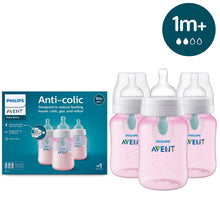 3-pack Philips Avent anti-colic baby bottles, pink bottles with 1m+ flow nipples