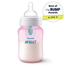 Philips Avent anti-colic baby bottle in pink with clear nipple and collar
