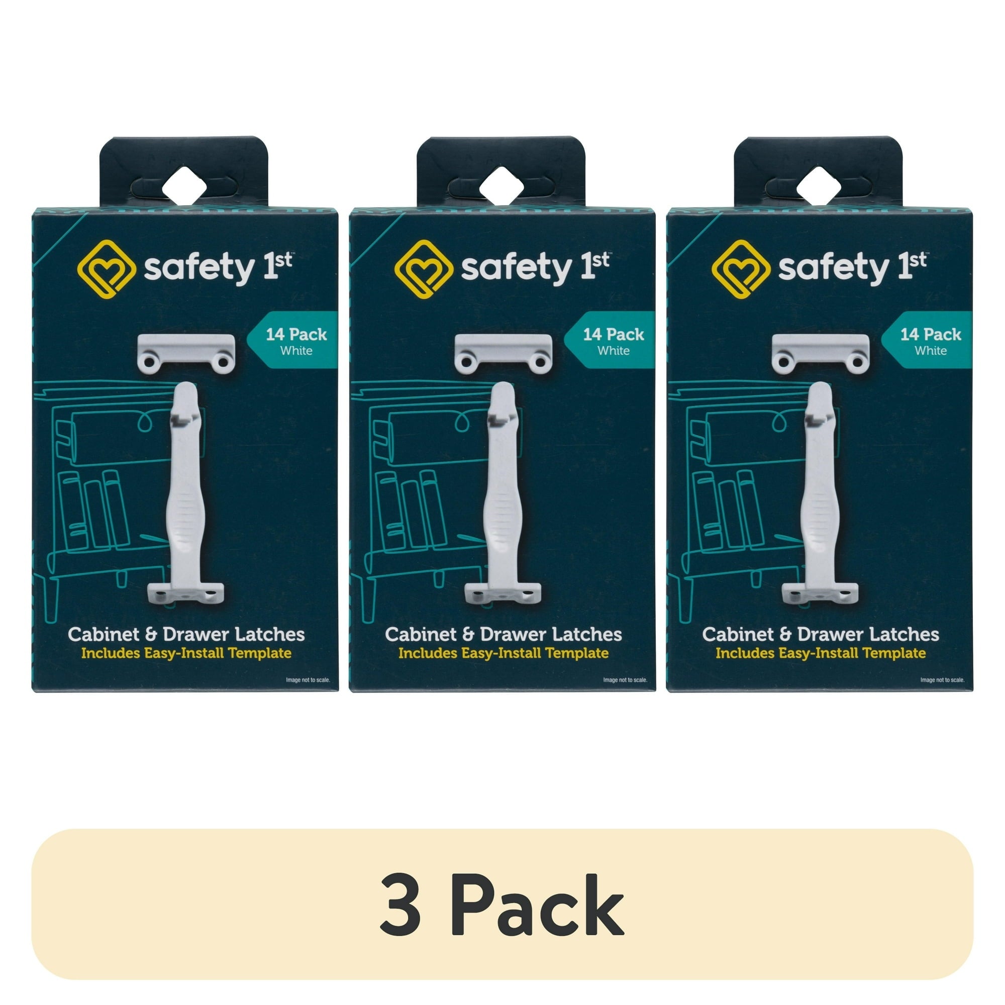 (3 pack) Safety 1st Cabinet & Drawer Latch (14pk), White, Toddler
