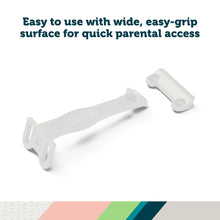 White cabinet and drawer latch pieces with wide easy-grip surface