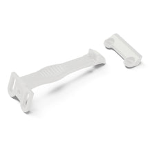 White cabinet and drawer latch components with long bar and two bases