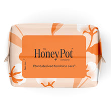 Honey Pot regular non-herbal pads with wings, organic cotton cover, front orange plant-care panel