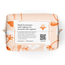 Honey Pot back label on regular non-herbal pads with wings, with QR code