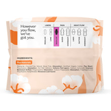 Honey Pot regular non-herbal pads with wings packaging, with liners to heavy flow chart