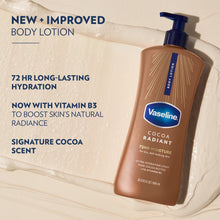 Vaseline Cocoa Radiant body lotion bottle with blue pump, cocoa-brown