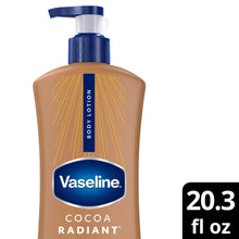Vaseline Cocoa Radiant body lotion bottle with blue pump, cocoa-brown