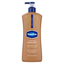 Vaseline Cocoa Radiant body lotion bottle with blue pump, cocoa-brown