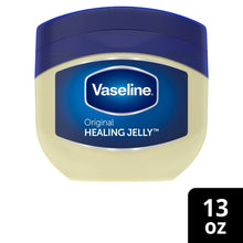 Vaseline Original Healing Jelly petroleum jelly jar front, blue lid and 13 oz size