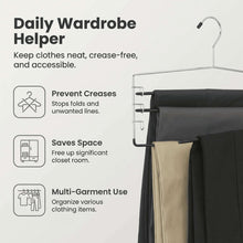 Metal 4-tier pant and skirt hanger with four tiers and smooth chrome frame