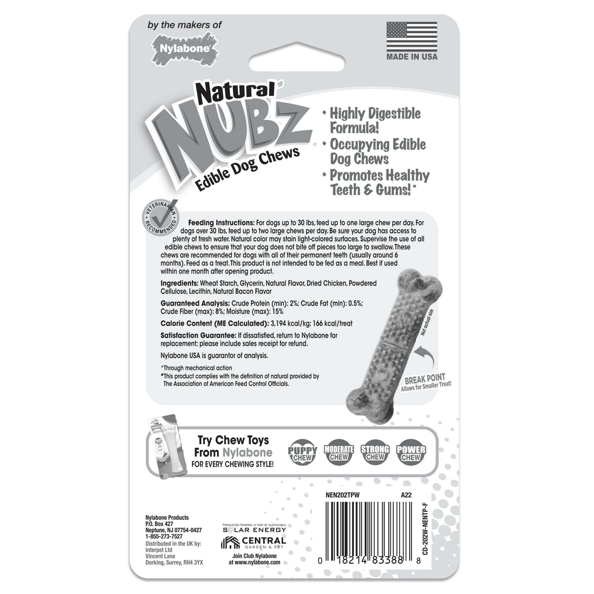 Nylabone Natural Nubz Edible Dog Dry Chew Treat, Chicken Flavor, Small