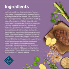 Dog treat ingredients panel with listed components and whole ingredient items