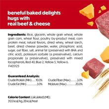 Purina Beneful baked delights Hugs treats pouch back panel with ingredients and nutrition