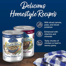 Wet dog food cans with 'Homestyle Recipes' graphic and gravy chunk icons